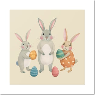 Happy Easter Family Matching Bunny with Eggs Gift Posters and Art